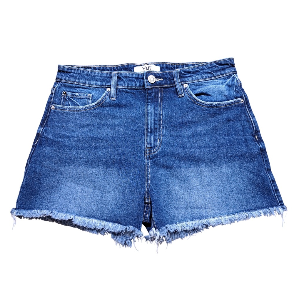 YMI Denim Shorts Womens 11 Blue Excellent High Rise Frayed Raw Hem Cutoff
